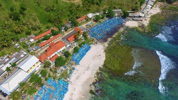 Beautiful aerial view- Fishing boats line up- Pangandaran beach-Indonesia photo