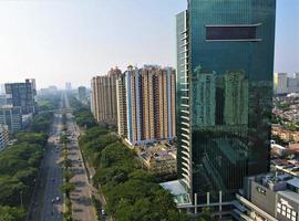 akarta - Indonesia - april 2, 2020 - Aerial view of traffic and office buildings - Jalana Benjamin Sueb. photo