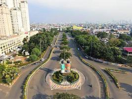 akarta - Indonesia - april 2, 2020 - Aerial view of traffic and office buildings - Jalana Benjamin Sueb. photo