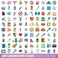 100 iconos de laboratorio, estilo de dibujos animados vector