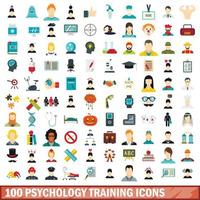 100 psychology training icons set, flat style vector