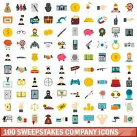 100 sweepstakes company icons set, flat style vector