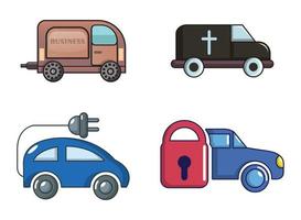 conjunto de iconos de minivan, estilo de dibujos animados