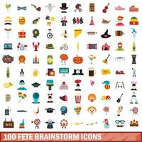 100 fete brainstorm icons set, flat style vector