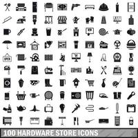 100 hardware store icons set, simple style