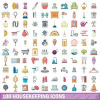 100 iconos de limpieza, estilo de dibujos animados vector