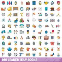 100 leader team icons set, cartoon style vector