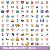 100 maternity leave icons set, cartoon style vector