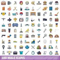 100 male icons set, cartoon style vector