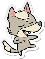 sticker of a cartoon wolf laughing vector