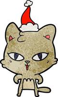 textured cartoon of a cat wearing santa hat vector