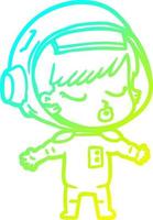 cold gradient line drawing cartoon pretty astronaut girl vector