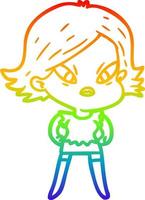 rainbow gradient line drawing cartoon stressed woman vector