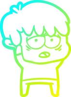 cold gradient line drawing cartoon exhausted boy vector