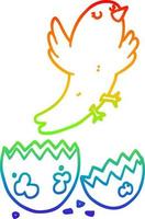 rainbow gradient line drawing cartoon bird hatching from egg vector