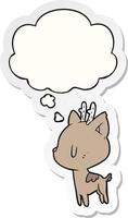 cartoon deer and thought bubble as a printed sticker vector