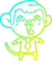 cold gradient line drawing crazy cartoon monkey in shirt and tie vector