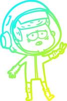 cold gradient line drawing cartoon tired astronaut vector