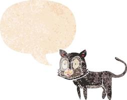 happy cartoon cat and speech bubble in retro textured style vector