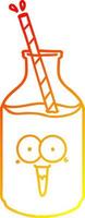 warm gradient line drawing happy carton milk bottle with straw vector