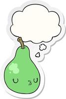 cartoon pear and thought bubble as a printed sticker vector