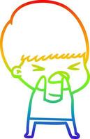 rainbow gradient line drawing cartoon stressed man vector
