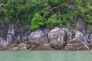 A picture of the sea with granite cliff mountain, it is one type of rock which forms from magma as a beautiful natural theme. photo