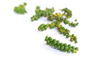 The fresh green peppercorns  on white background photo