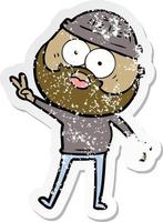 distressed sticker of a cartoon bearded man vector