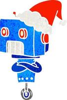 retro cartoon of a robot wearing santa hat vector