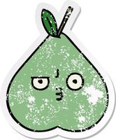 pegatina angustiada de una linda pera verde de dibujos animados vector