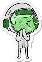 distressed sticker of a cartoon confident astronaut vector