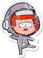 distressed sticker of a cartoon tired astronaut vector