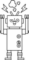 line drawing cartoon broken robot vector