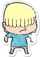 distressed sticker of a cartoon boy with untidy hair vector