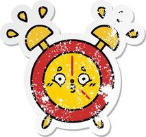 distressed sticker of a cute cartoon alarm clock vector