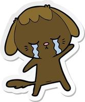 sticker of a cartoon crying dog vector