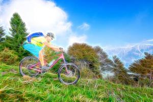 Outdoor activities. Man mountain biking downhill Illustration photo