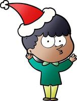 gradient cartoon of a curious boy wearing santa hat vector