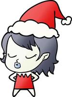 cute gradient cartoon of a vampire girl wearing santa hat vector