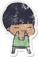 distressed sticker of a cartoon smug boy vector