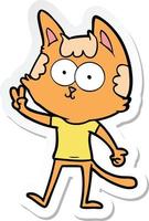 sticker of a happy cartoon cat giving peace sign vector