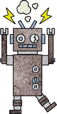retro grunge texture cartoon malfunctioning robot