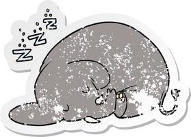 distressed sticker of a cartoon sleeping elephant vector