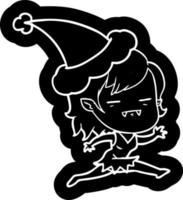 cartoon icon of a undead vampire girl wearing santa hat vector