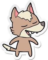 sticker of a cartoon wolf laughing vector