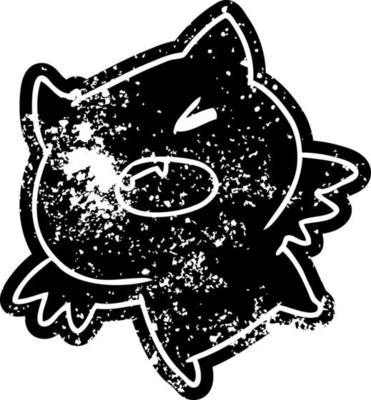 grunge icon of a kawaii cute bat