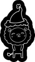 cartoon icon of a lion wearing santa hat vector