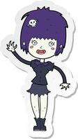 sticker of a cartoon waving vampire girl vector