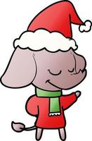 gradient cartoon of a smiling elephant wearing scarf wearing santa hat vector